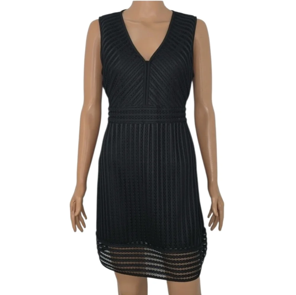 J.Crew Womens Lace Striped V-Neck Sleeveless A-Line Dress‎ Black Size 12P